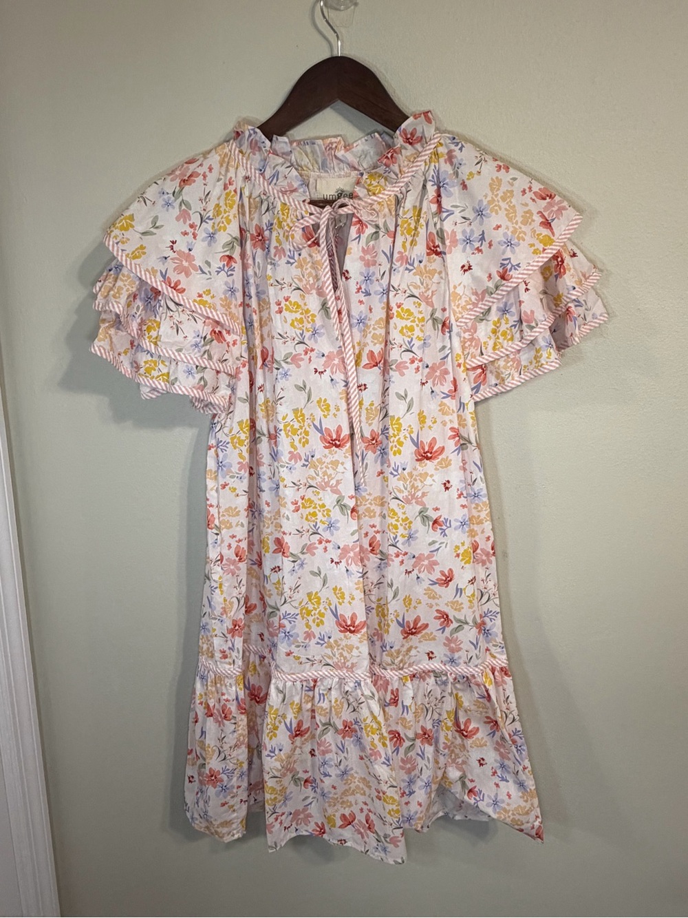 Umgee Floral Tiered Flutter Sleeve Cotton Dress Size L Cottagecore - Picture 5 of 10